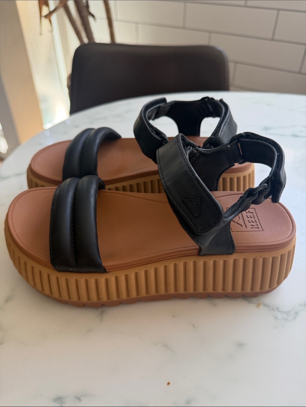 Women’s Black Platform Sandals with Tan Sole